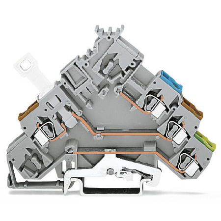 3-conductor actuator supply terminal block; with ground contact; with colored conductor entries; 2.5 mm²; CAGE CLAMP®; 2,50 mm²; gray