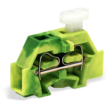 2-conductor terminal block; on one side with push-button; with fixing flange; for screw or similar mounting types; Fixing hole 3.2 mm Ø; 2.5 mm²; CAGE CLAMP®; 2,50 mm²; green-yellow