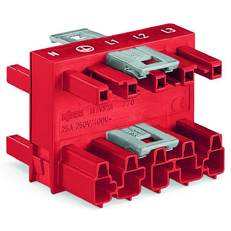 3-way distribution connector; 5-pole; Cod. P; 1 input; 3 outputs; red