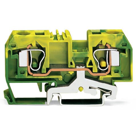 2-conductor ground terminal block; 10 mm²; suitable for Ex e II applications; center marking; for DIN-rail 35 x 15 and 35 x 7.5; CAGE CLAMP®; 10,00 mm²; green-yellow