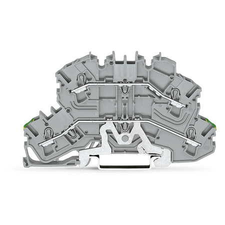 Double-deck terminal block; Ground conductor/through terminal block; PE/L; same profile as double-deck disconnect terminal block; without marker carrier; for DIN-rail 35 x 15 and 35 x 7.5; 2.5 mm²; Push-in CAGE CLAMP®; 2,50 mm²; gray