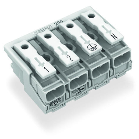 Lighting connector; push-button, external; without ground contact; 4-pole; Lighting side: for solid conductors; Inst. side: for all conductor types; max. 2.5 mm²; Surrounding air temperature: max 85°C (T85); 2,50 mm²; white