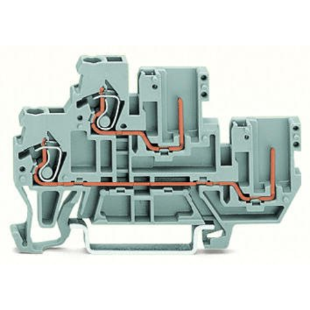 1-conductor/1-pin double deck receptacle terminal block; Through/through terminal block; N/L; for DIN-rail 35 x 15 and 35 x 7.5; 2.5 mm²; CAGE CLAMP®; 2,50 mm²; gray