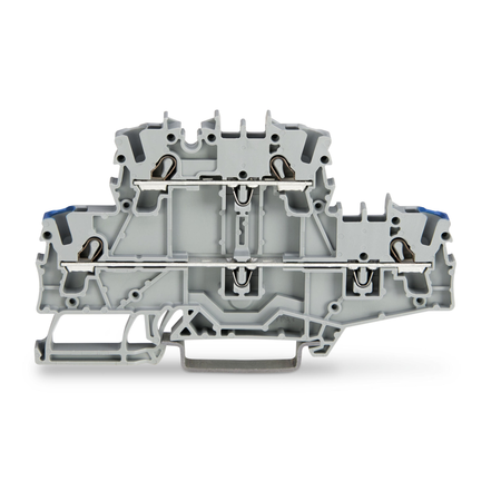 Double-deck terminal block; Through/through terminal block; N/L; without marker carrier; suitable for Ex e II applications; Blue conductor entry lower deck; for DIN-rail 35 x 15 and 35 x 7.5; 2.5 mm²; Push-in CAGE CLAMP®; 2,50 mm²; gray