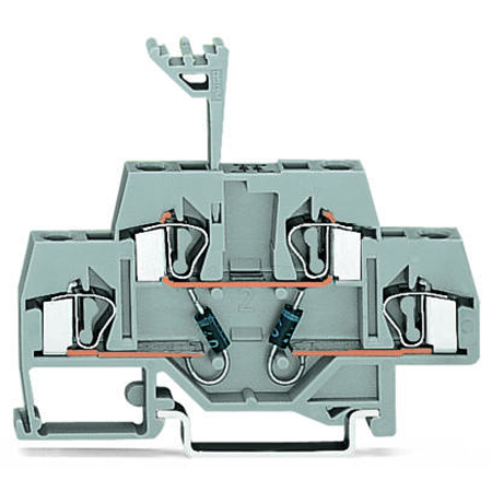 Component terminal block; double-deck; with 2 diodes 1N4007; Top anode; for DIN-rail 35 x 15 and 35 x 7.5; 4 mm²; CAGE CLAMP®; 4,00 mm²; gray