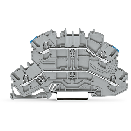 Double-deck terminal block; Through/through terminal block; same profile as double-deck disconnect terminal block; L/N; without marker carrier; Blue conductor entry upper deck; for DIN-rail 35 x 15 and 35 x 7.5; 2.5 mm²; Push-in CAGE CLAMP®; 2,50 mm²; gr