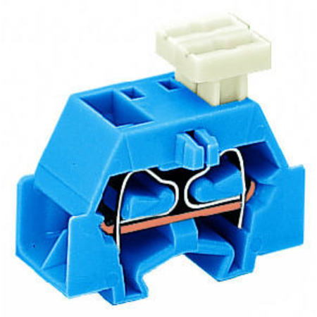 4-conductor terminal block; suitable for Ex i applications; on one side with push-button; with fixing flange; for screw or similar mounting types; Fixing hole 3.2 mm Ø; 2.5 mm²; CAGE CLAMP®; 2,50 mm²; blue