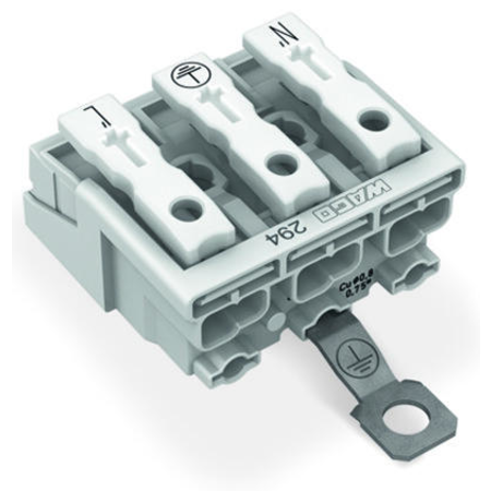 Lighting connector; push-button, external; with screw-type ground contact; 3-pole; Lighting side: for solid conductors; Inst. side: for all conductor types; max. 2.5 mm²; Surrounding air temperature: max 85°C (T85); 2,50 mm²; white