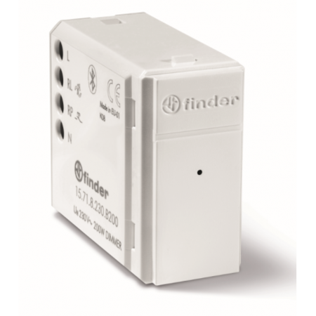 Finder - Dimmer (variator de tensiune) - 1 nd (contact normal deschis), cu montaj ion doza modulara , bluetooth ble, 200 w, 230 v, c.a. (50/60hz), 50/60 hz, white