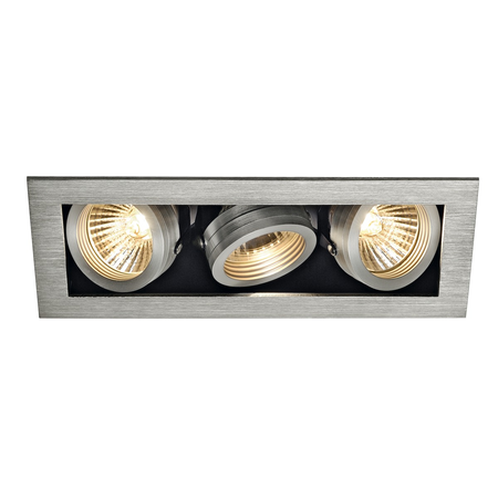 Spot incastrat, KADUX Ceiling lights GU10, aluminium triple-headed, QPAR51, rectangular, brushed aluminium, max. 150W, incl. clip springs,