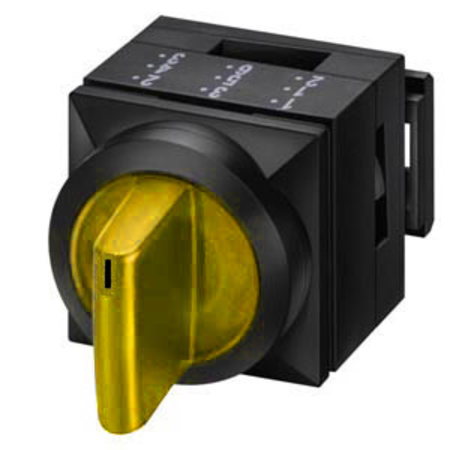 Buton selector 3 poz. 2x50° galben, ind luminos, cu revenire