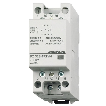 Contactor modular (2uh) 25a 2nd+2ni, 230vca&cc