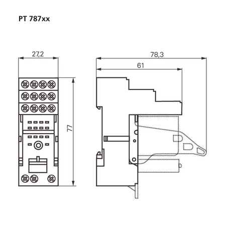 Soclu releu cu borne dispuse logic releu PT5, 14p, 6A