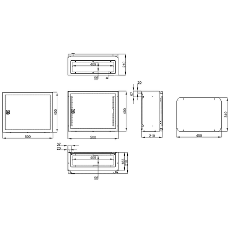 Cofret metal o usa IP65 400x500x210 mm