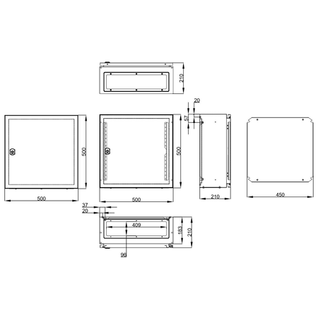 Cofret metal o usa IP65 500x500x210 mm