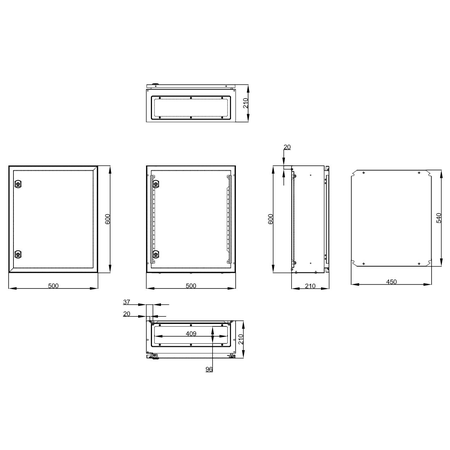 Cofret metal o usa IP65 600x500x210 mm