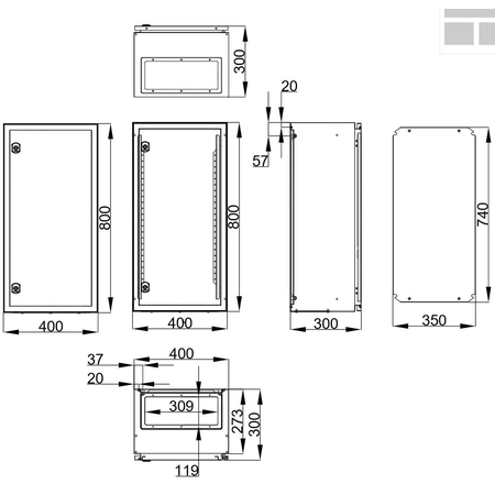 Cofret metal o usa IP65 800x400x300 mm