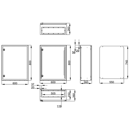 Cofret metal o usa IP65 800x600x260 mm