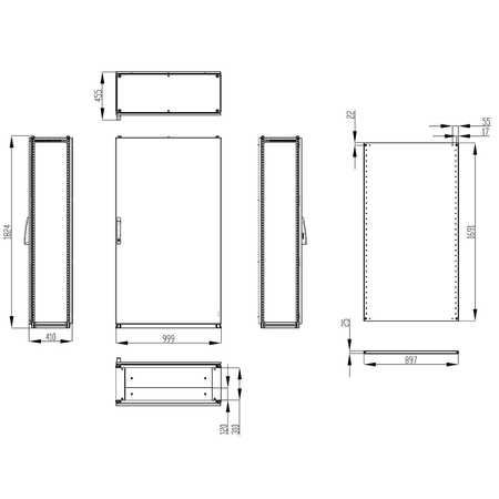 Dulap inseriabil cu 1 usa IP55 I=1800 L=1000 A=400 mm