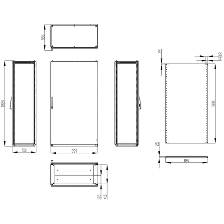 Dulap inseriabil cu 1 usa IP55 I=1800 L=1000 A=500 mm