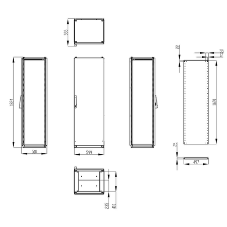 Dulap inseriabil cu 1 usa IP55 I=1800 L=600 A=500 mm