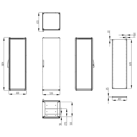 Dulap inseriabil cu 1 usa IP55 I=1800 L=600 A=600 mm