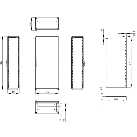 Dulap inseriabil cu 1 usa IP55 I=1800 L=800 A=400 mm