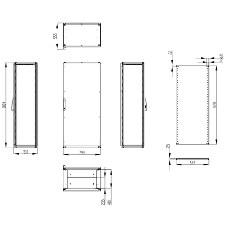 Dulap inseriabil cu 1 usa IP55 I=1800 L=800 A=500 mm