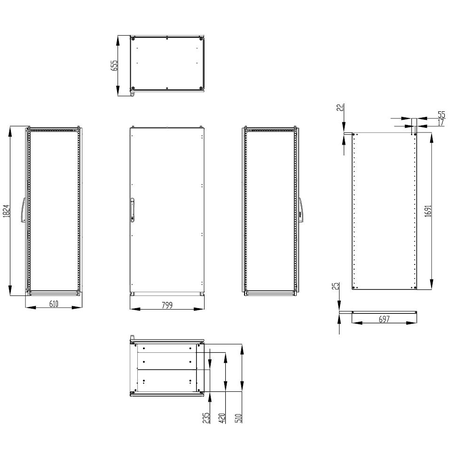 Dulap inseriabil cu 1 usa IP55 I=1800 L=800 A=600 mm