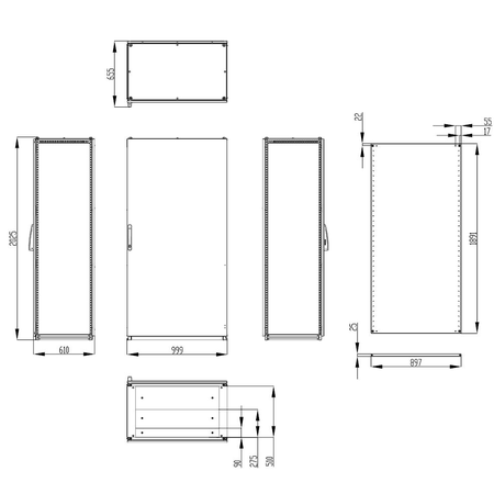 Dulap inseriabil cu 1 usa IP55 I=2000 L=1000 A=600 mm