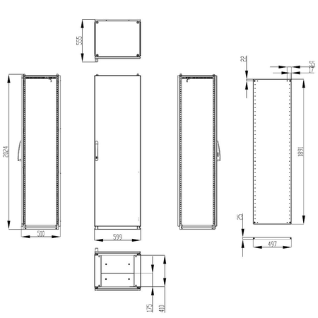 Dulap inseriabil cu 1 usa IP55 I=2000 L=600 A=500 mm