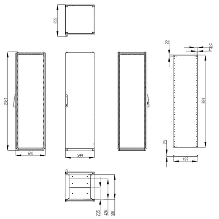 Dulap inseriabil cu 1 usa IP55 I=2000 L=600 A=600 mm