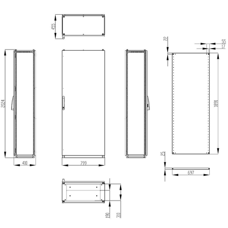 Dulap inseriabil cu 1 usa IP55 I=2000 L=800 A=400 mm