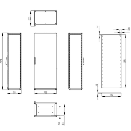 Dulap inseriabil cu 1 usa IP55 I=2000 L=800 A=500 mm