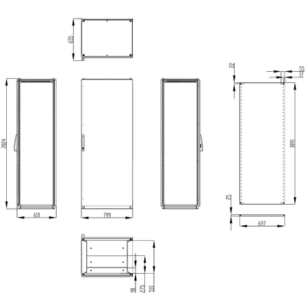 Dulap inseriabil cu 1 usa IP55 I=2000 L=800 A=600 mm