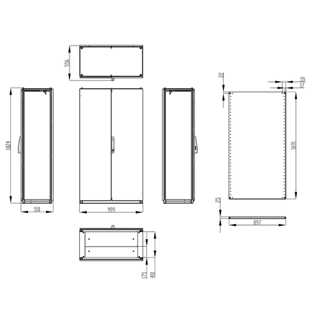 Dulap inseriabil cu 2 usi IP55 I=1800 L=1000 A=500 mm