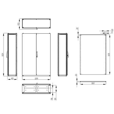 Dulap inseriabil cu 2 usi IP55 I=1800 L=1200 A=400 mm