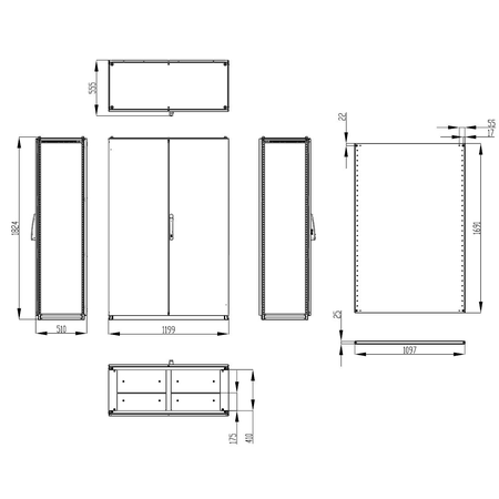 Dulap inseriabil cu 2 usi IP55 I=1800 L=1200 A=500 mm