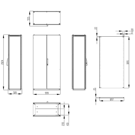 Dulap inseriabil cu 2 usi IP55 I=2000 L=1000 A=500 mm