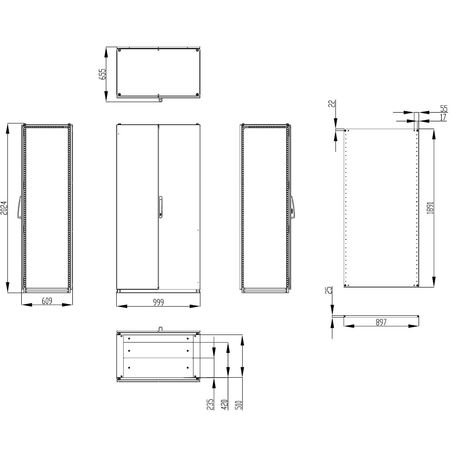 Dulap inseriabil cu 2 usi IP55 I=2000 L=1000 A=600 mm