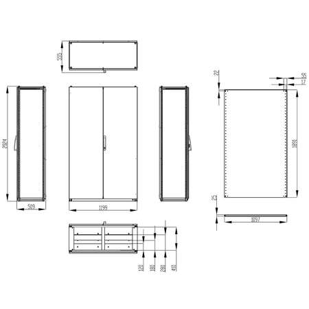 Dulap inseriabil cu 2 usi IP55 I=2000 L=1200 A=500 mm