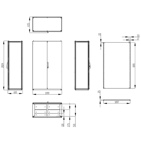 Dulap inseriabil cu 2 usi IP55 I=2000 L=1200 A=600 mm