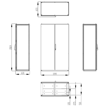 Dulap inseriabil cu 2 usi IP55 I=2000 L=1200 A=600 mm