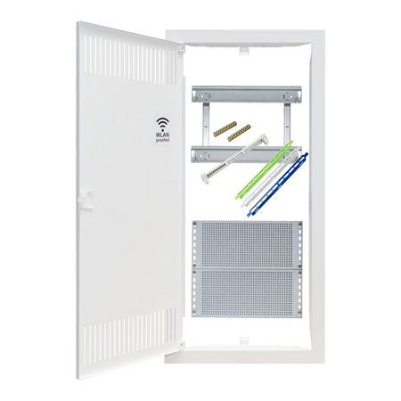 Media combi-enclosure frame and door, vertical 4-rows