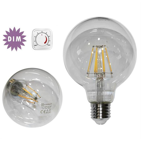 Bec glob transparent Ø 95 cu LED COG dimabil 8W (≈104w) lumina calda 1040lm