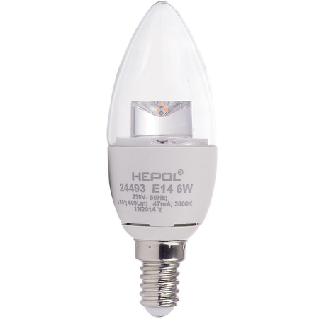 Bec LED HEPOL, forma lumanare, E14, 6W, 30000 ore, lumina calda