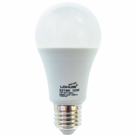 Bec LED LOHUIS, forma A60, AC/DC 12V-42V, E27, 10W, 25000 ore, 6500K