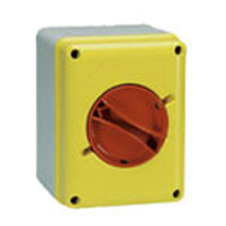 CAM-SZ Selector rotativ cu maner rosu si capac galben, pvc, pentru montaj pe perete - IP65 3X16A