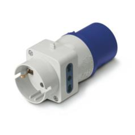 One-way adaptor\nip20 16a 2p+e 250v 2 biv.+1 p30