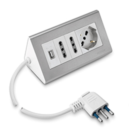 Priza multipla FOR DESKn2P+E-16A-(S17) WHITE 2x2P+E-16A-(P17/11) 1x2P+T-16A-(P40) 1xUSB 5V 2.1A